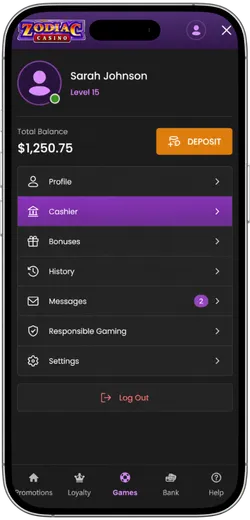 Open the Banking Section at Zodiac Casino